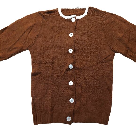 Pure Vintage 1940s-1950s Brown White Long Sleeve Cardigan Sweater - Picture 4 of 9